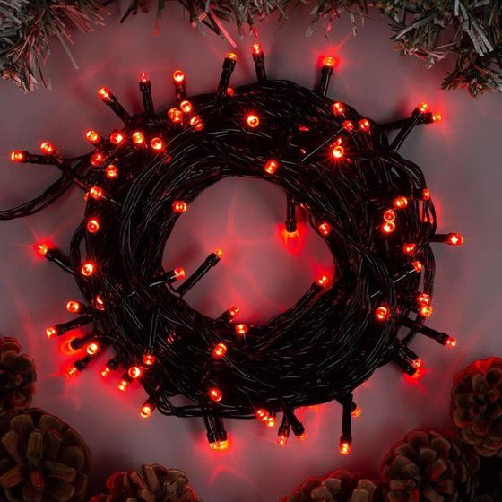 Гирлянда «Нить» 10 м, IP20, тёмная нить, 100 LED, 8 режимов, 220 В, свечение красное