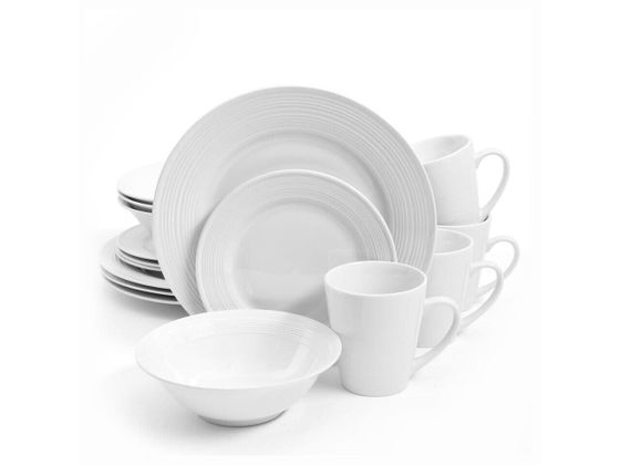 Gibson Home Embossed Buffet 16 Piece Ceramic Dinnerware Set in White