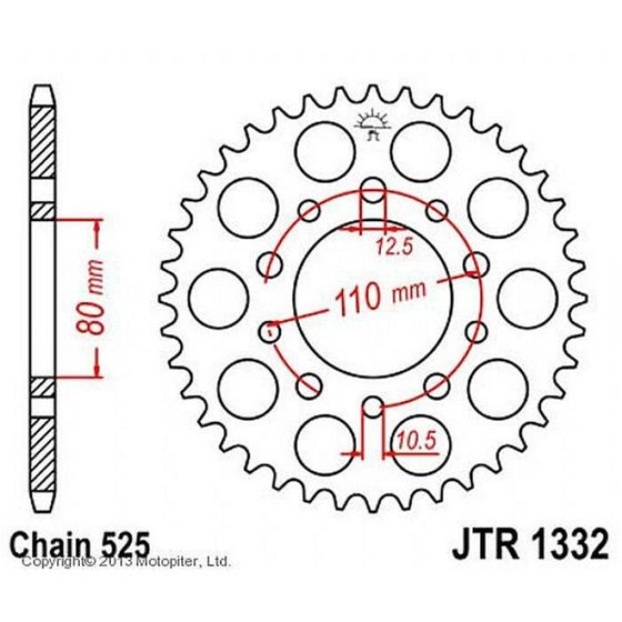 Звезда ведомая JT sprockets JTR1332-43, цепь 525, 43 зубья