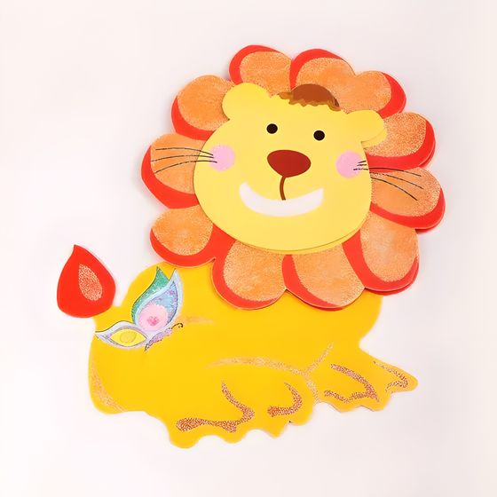 !09 Набор из 4-х декоративных наклеек "Веселые животные": Наклейка декоративная самоклеющаяся, 35,5 х 25 см., дизайн ЛЕВ+ТИГР+ЖИРАФ/ЗЕБРА