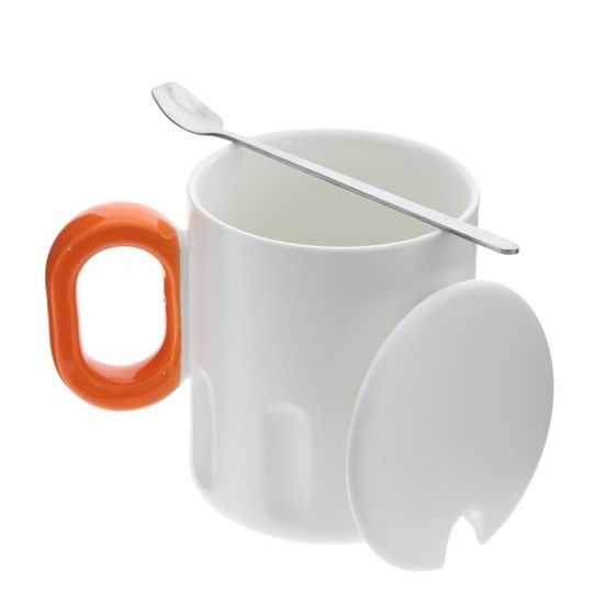 Кружка с крышкой и ложкой, L8,9 W8,9 H10,5 см, дизайн микс