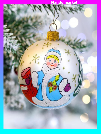 !09 Ёлочная игрушка Шар &quot;Снегурочка&quot;, 80 мм, стекло