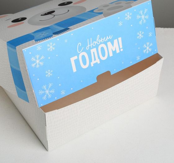 !09 Коробка складная (набор 5 штук) « С Новым Годом!Медвежонок», 25 х 25 х 10 см.