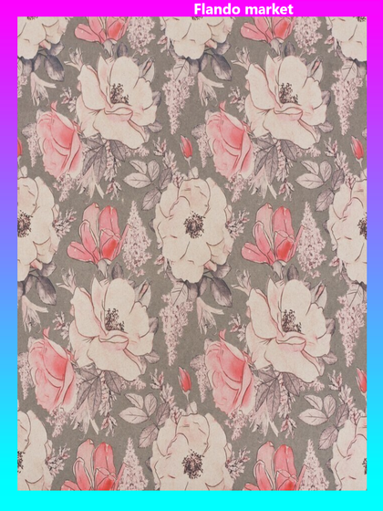 !09 Бумага крафт (набор 4 листа) «Цветы на сером» 50 × 70 см.