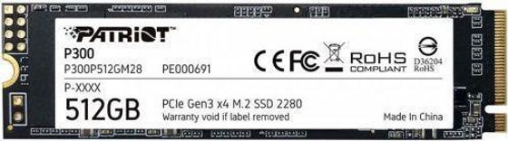 Накопитель SSD 512Gb Patriot PCI-E x4 M.2 2280 P300 NVMe 3D NAND Скорость записи 1200 Мб/сек. Скорость чтения 1700 Мб/сек. P300P512GM28