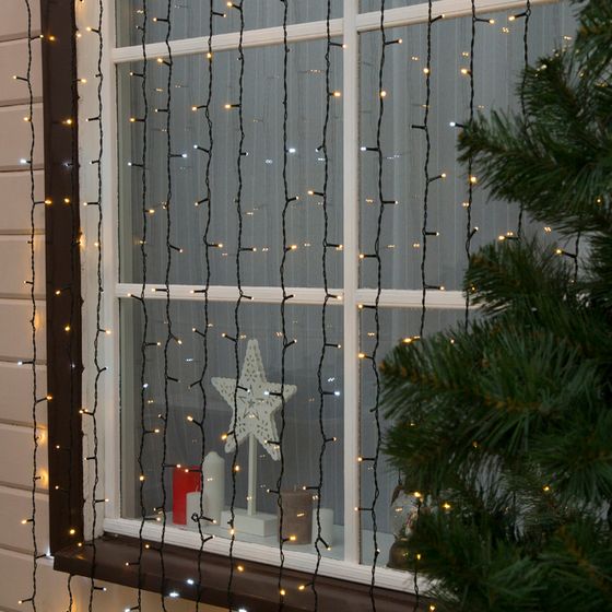 УЦЕНКА Гирлянда «Занавес», 2×3 м, 3 Вт, IP44, УМС, 760 LED, 220 В, мерцание, тёмная нить, свечение тёплое белое