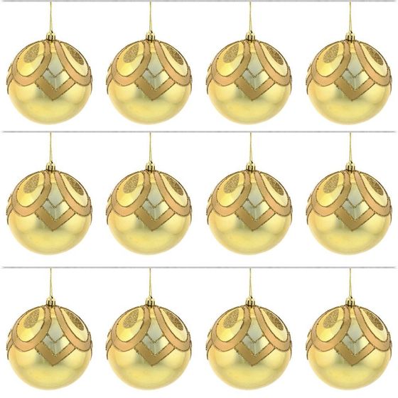 Набор из 12шт Украшение новогоднее Шар &quot;Золотой вензель&quot;, D10 см, L43 W33 H10,5 см
