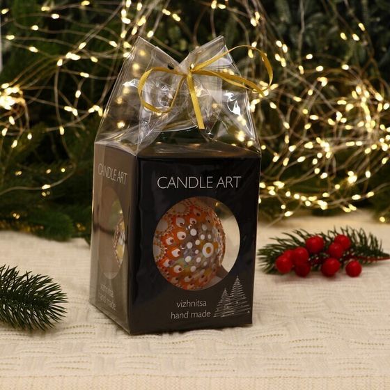 !09 Шарик стеклянный с подвесом ручная роспись 8 см. в п\у.