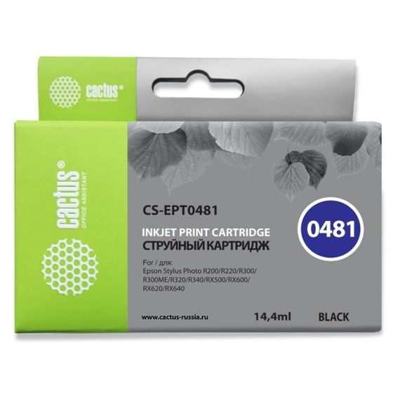 Картридж струйный Cactus CS-EPT0481 черный для Epson Stylus Photo R200/R220/R300/R320/R340/RX500/RX6