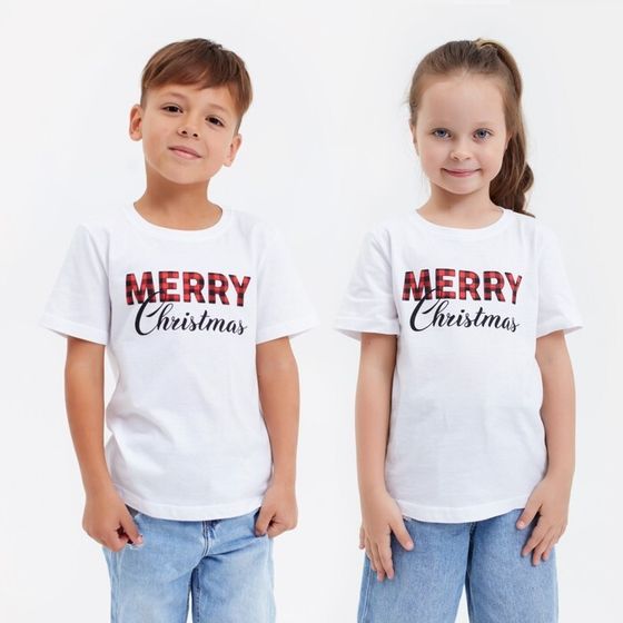 Футболка детская KAFTAN &quot;Merry Christmas&quot; , размер 30 (98-104), цвет белый