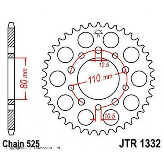 Звезда задняя, ведомая, JTR1332 для мотоцикла стальная, цепь 525, 44 зубья