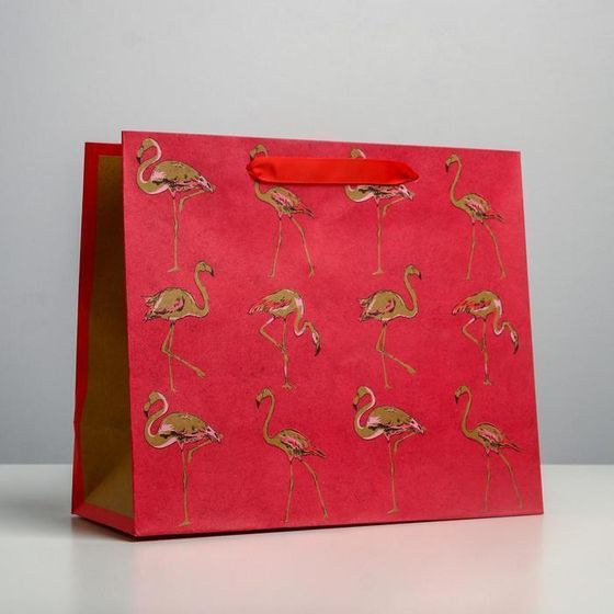 !09 Пакет крафтовый (набор 3 штуки) горизонтальный «Фламинго», 27 х 23 х 11,5 см