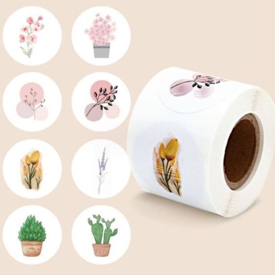Наклейка бумага &quot;Цветы. Абстракция&quot; d=3,8 см 250 шт в рулоне