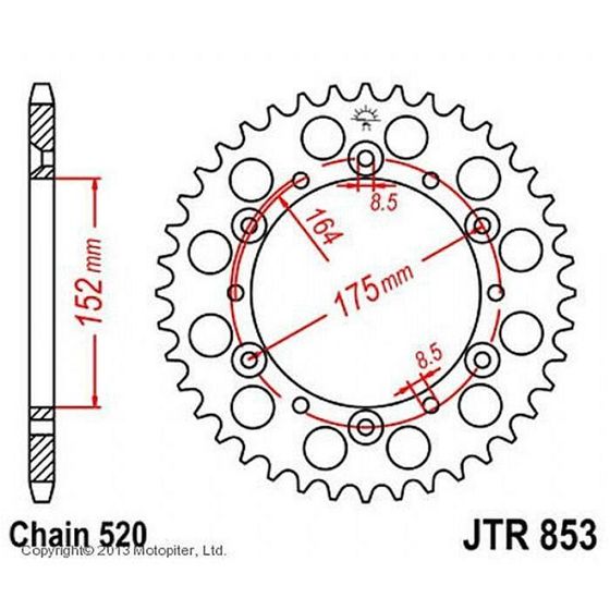 Звезда ведомая JT sprockets JTR853-44, цепь 520, 44 зубья