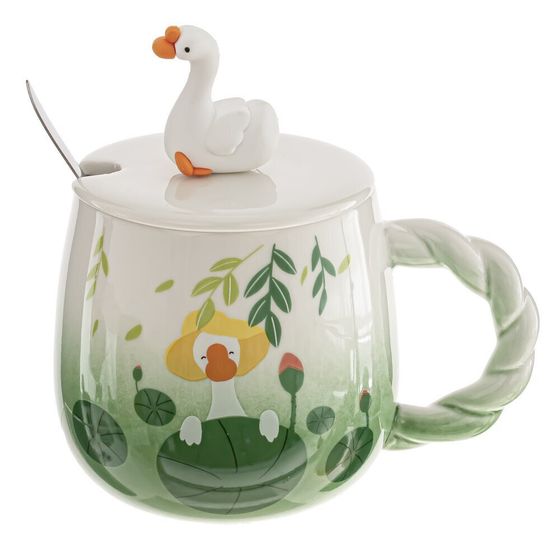 Кружка с крышкой и ложкой, 450 мл, L8 W8 H9 см