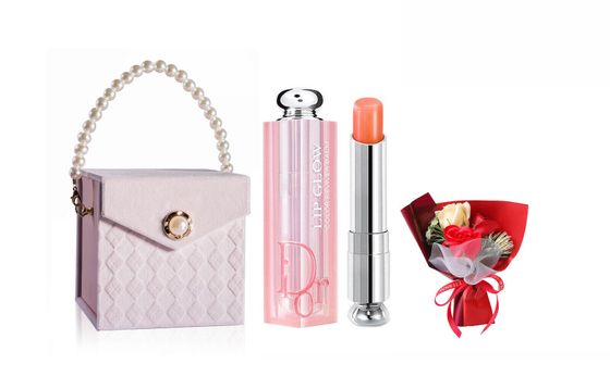 DIOR Red Rose True Love Pink Box Makeup Sets Easy To Blend Smudge-Proof Lipstick+Bouquet