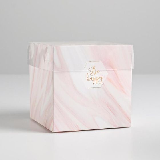 !09 НАБОР 4 ШТУКИ - Коробка для цветов с PVC‒крышкой "Be happy", 12 × 12 × 12 см.
