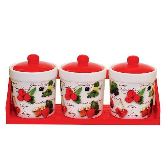 !09 БАНКИ ДЛЯ СЫПУЧИХ ПРОДУКТОВ, НАБОР 3ШТ.,500 мл. "САДОВАЯ ЯГОДА" банки круглые
