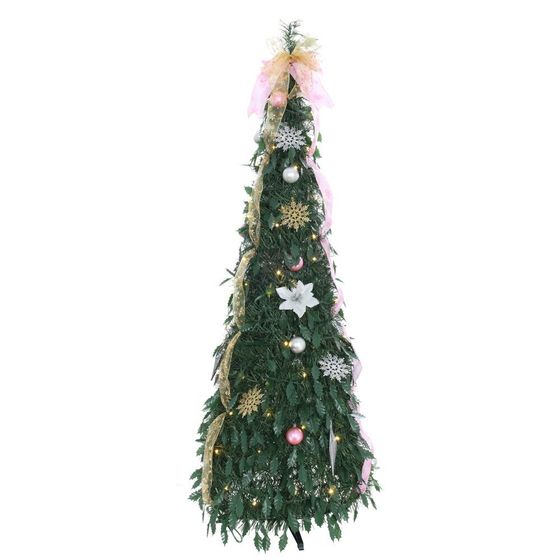 Ёлка искусств с подсвет от сети, L50 W50 H150, 100LED, 16 шаров + 3 банта, экспресс сборка