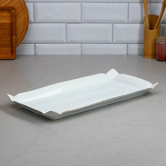 Селедочница Kabab Platter, большая, 45,5×23×3,5 см, золотая обводка, фарфор, Иран