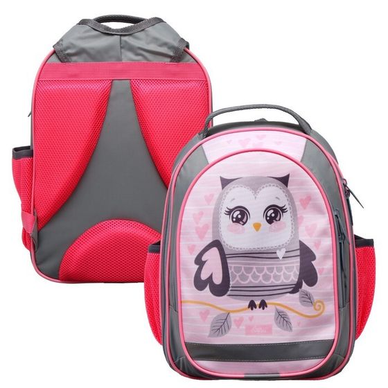 Рюкзак школьный, 37 х 27 х 16 см, эргономичная спинка, Calligrata Б &quot;Совушка&quot;, серый/розовый