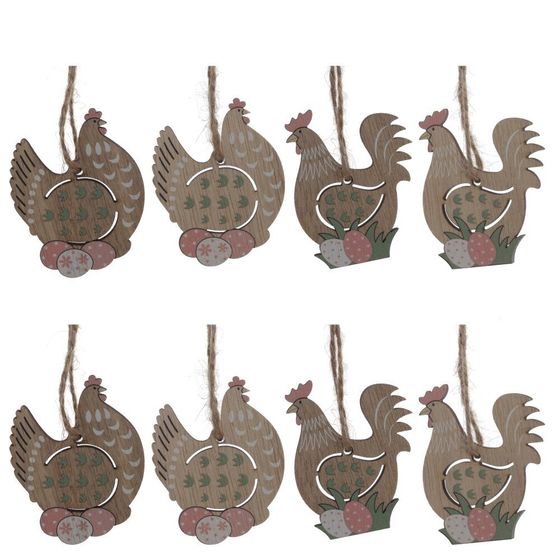 Набор из 8-ми изделий декоративных подвесных &quot;Курица/Петух&quot; (4,5*0,5*6), L12,5 W12,5 H1,5 см