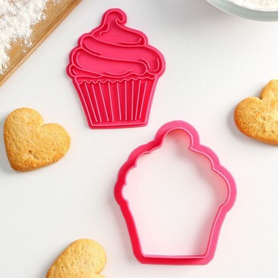 !09 Форма для печенья «Пирожное», 8×6,5 см, штамп, вырубка, цвет розовый