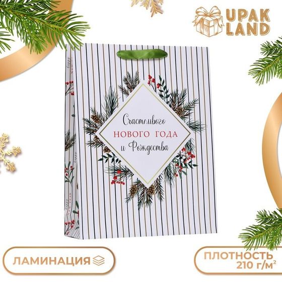 Новый год. Пакет ламинированный &quot;Счастливого Нового года и Рождества&quot;, 33 х 42 х 10 см