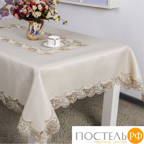 Скатерть &quot;Карвен&quot; жаккард с гипюром 160*350 М 604-6 бежевый (арт. М 604-6)