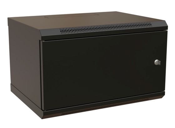 Шкаф коммутационный WRline (WR-TW-0945-SR-RAL9004) настенный 9U 600x450мм пер.дв.металл 2 бок.пан. направл.под винты 60кг черный 350мм 500мм IP20 ста