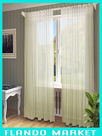 !Тюль «Антония», размер 300 х 280 см, цвет беж-коричневый в полоску на шторной ленте 1 шт в упаковке