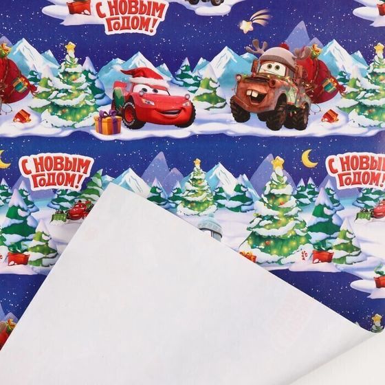 !09 Упаковочная бумага 2 листа новогодняя, 70 х 100 см, Тачки