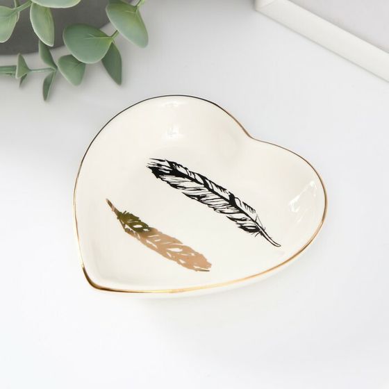 Сувенир керамика подставка под кольца &quot;Сердце. Пёрышки&quot; 10,5х10х2 см