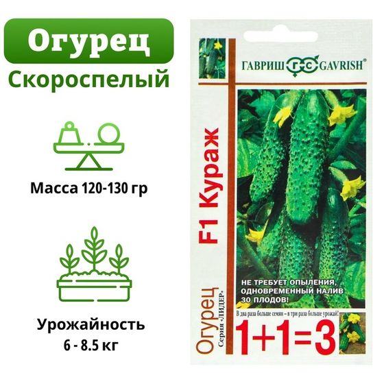 Семена Огурец &quot;Кураж&quot;,  F1,  серия 1+1, 20 шт