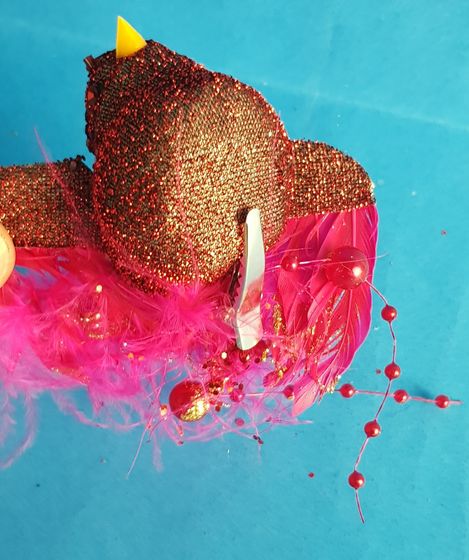 !09 НАБОР 3 ШТУКИ - ЕЛОЧНАЯ ИГРУШКА НА КЛИПЕ &quot;BIRD OF PARADISE&quot; , ПТИЧКА, цвет красный