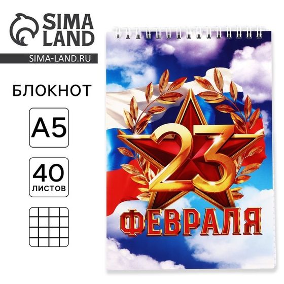 Блокноты А5,40 листов на гребне, обложка картон «С 23 февраля, небо»