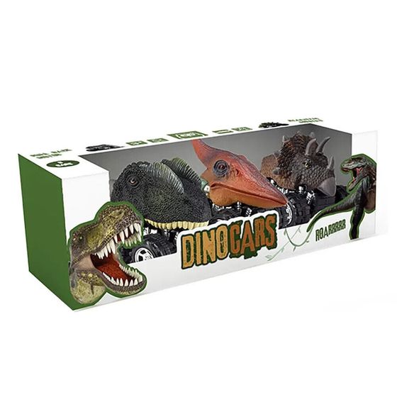 EUREKAKIDS Pack 3 self-propelled dino cars: spinosaurus. carnotaurus and t-rex