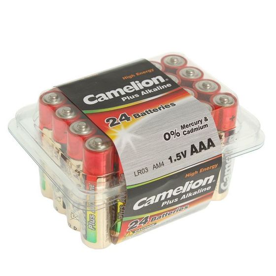 Батарейка алкалиновая Camelion Plus Alkaline, AAA, LR03-24BOX (LR03-PB24), 1.5В, набор 24 шт.