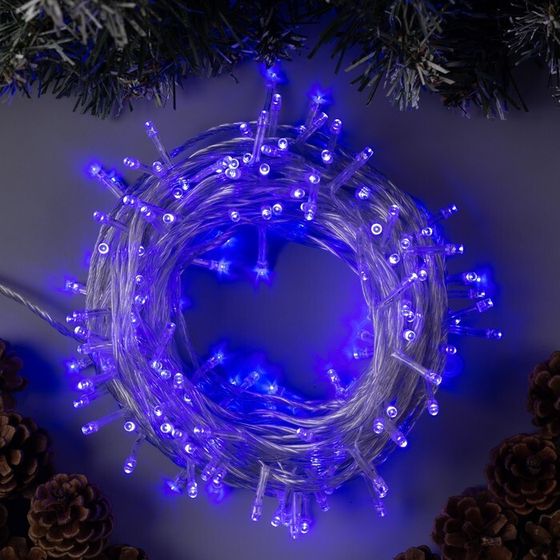 УЦЕНКА Гирлянда «Нить», 20 м, IP20, 200 LED, 220 В, 8 режимов, прозрачная нить, свечение синее
