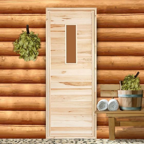 Дверь для бани и сауны деревянная со стеклом  &quot;Прямое стекло&quot;, 190×70см