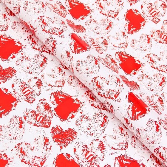 !Бумага упаковочная 2 листа глянцевая &quot;Сердечки&quot; , 100 х 70 см.