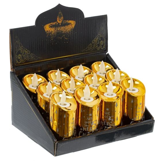 Изделие декоративное Свеча &quot;Золотая елочка&quot; (подсвет, LR44 х3шт) L4,7 W4,7 H9 см, блок из 12 шт