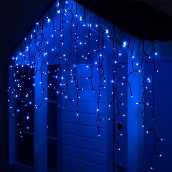 Гирлянда &quot;Бахрома&quot; 3 х 0.9 м , IP65, УМС, тёмная нить каучук, 144 LED, свечение синее, 220 В