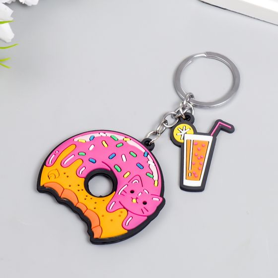 !Брелок резина "Котик пончик" 3 штуки 4,1х4 см лимонад 3х2,1 см