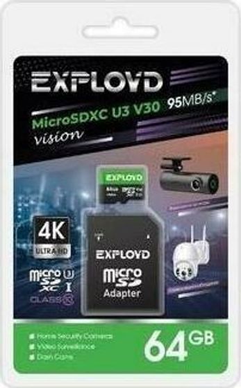 Карта памяти microSDXC 64GB Exployd EX64GCSDXC10-U3-V30 + адаптер