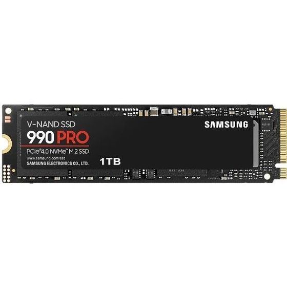 Накопитель SSD 1Tb Samsung PCI-E x4 M.2 2280 990 PRO NVMe MLC Скорость записи 6900 Мб/сек. Скорость чтения 7450 Мб/сек. 2.3mm TBW 600 Тб Время наработ