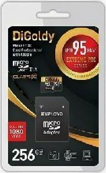 Карта памяти microSDXC 256GB Digoldy + адаптер (microSDXC 256GB Class10 + адаптер SD (95MB/s))