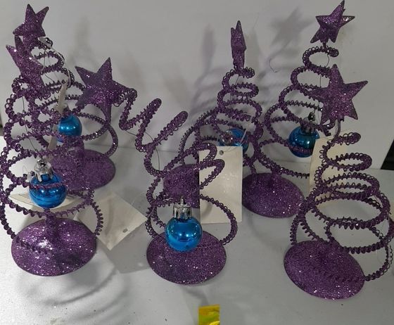 !09 Декоративная новогодняя елка 3 штуки (14 см) цвет сиреневый