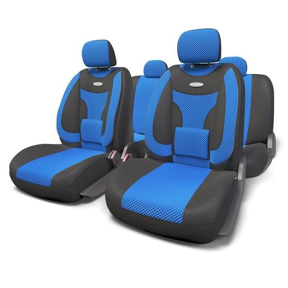 Авточехлы универcальные AUTOPROFI EXTRA COMFORT, ECO-1105 BK/BL (M), формованный велюр, набор из 11 предметов, цвет чёрный/синий