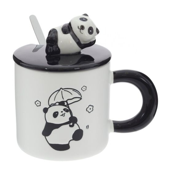 Кружка с крышкой и ложкой, 350 мл, L13 W9 H13 см